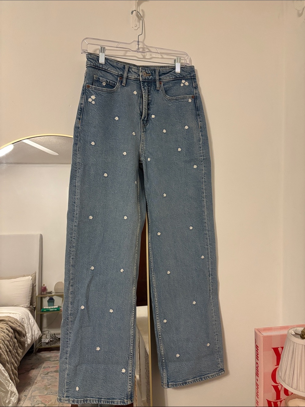 Old Navy Light Blue Straight-Leg Jeans with Daisy Embroidery